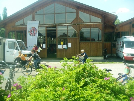 Blick zur Start/Zielhalle in Au an der Donau