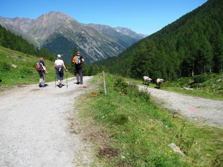 Wanderer verlassen die Lareinalpe - auch hier ein herrlicher Ausblick