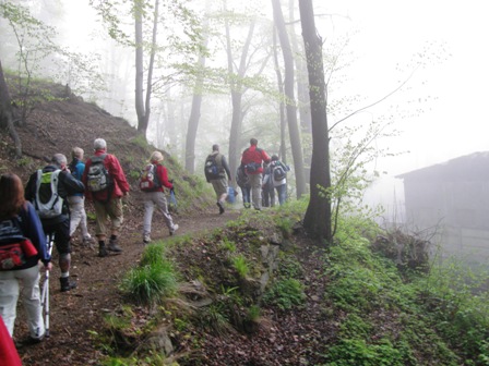 Im Morgennebel gehts in den ersten Anstieg