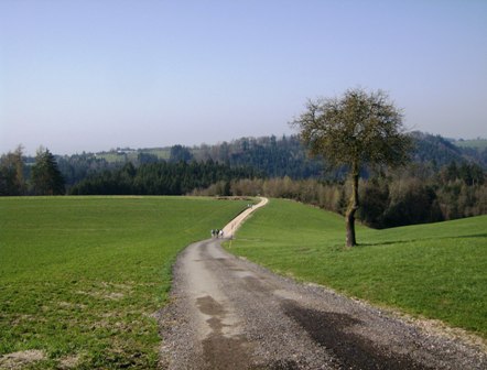 Herrlicher Fernblick ber Land bei strahlend blauem Himmel