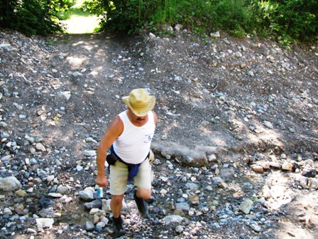 Quaxi überwindet wie eine Berggemse ein Bachbett mit Geröll