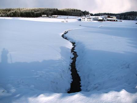 Der Bach schlängelt sich durch die Ebene
